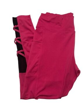 Pop Fit Hot Pink High-Waisted Cutout Leggings with Pockets Size XL
